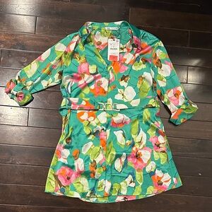 Zara Green Floral Belted Top